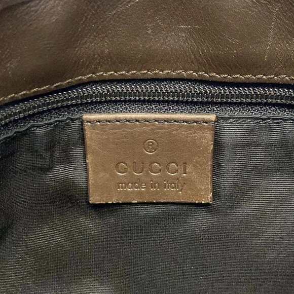 Auth GUCCI - 14057 Dark Brown Beige Jacquard Leather Handbag - Picture 7 of 16
